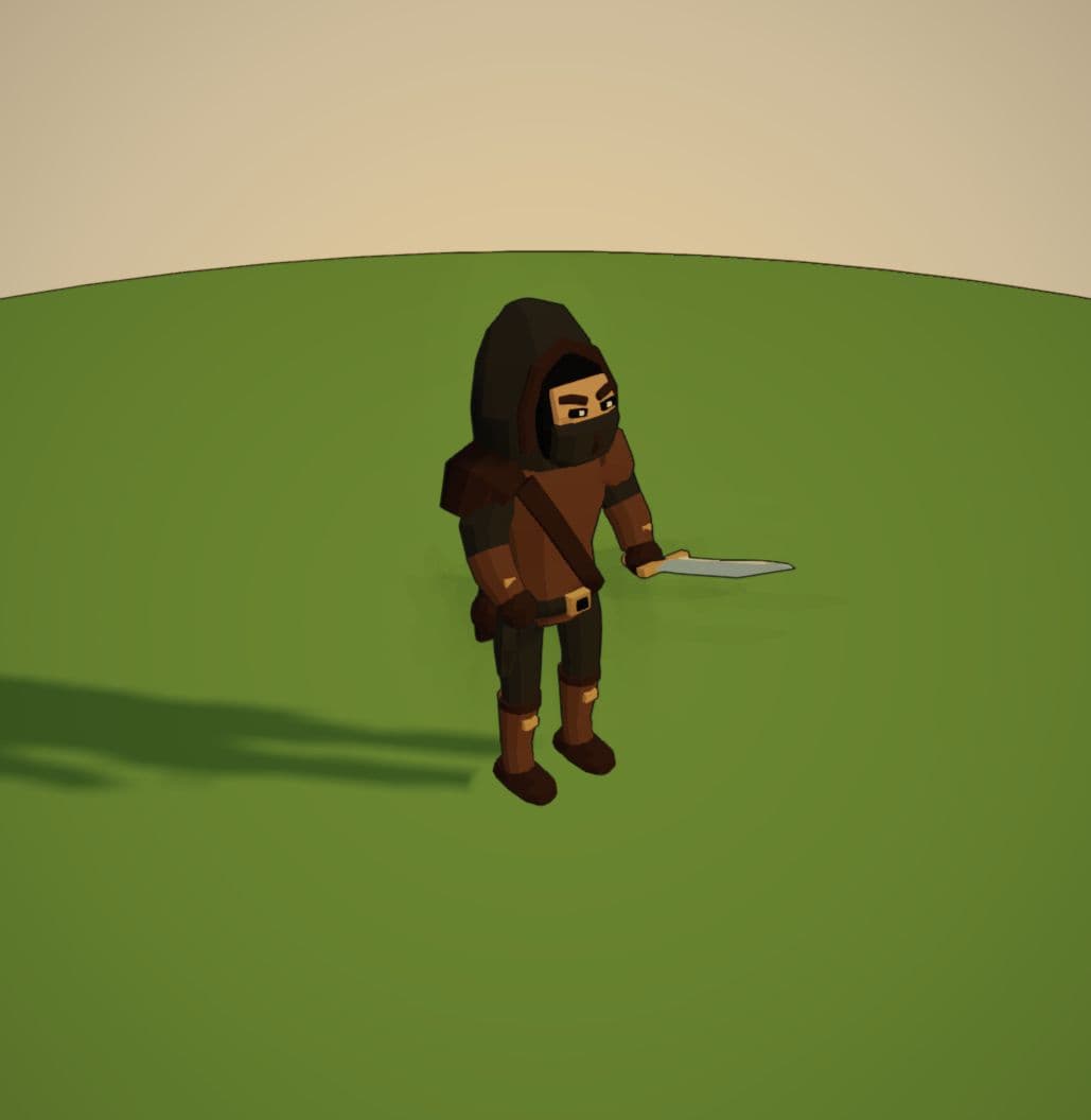 Bandit after the update, shown in the same three-quarter view. Layered clothing and a clearer weapon silhouette make the roadside threat easier to recognize.