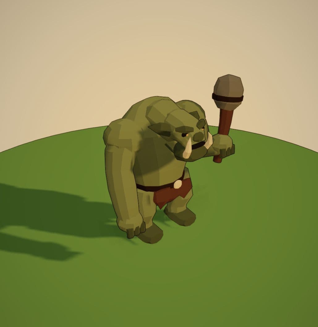 The updated tusked troll holding its raised stone club.