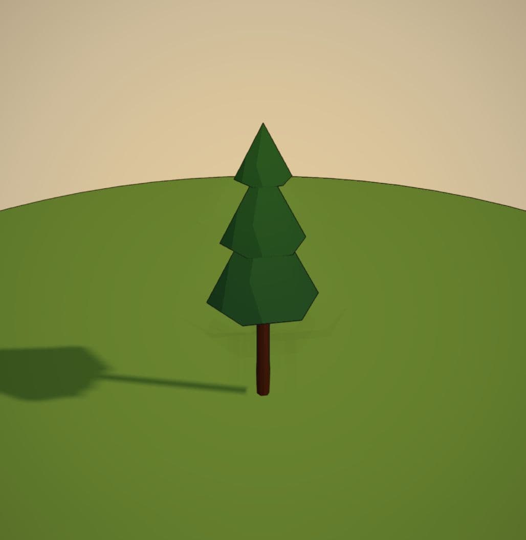 The earlier pine made from three regular tapered foliage layers above a straight trunk.